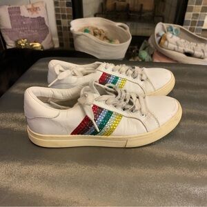 Marc Jacobs White Sneakers with Multicolor rainbow Pride Stripes 7